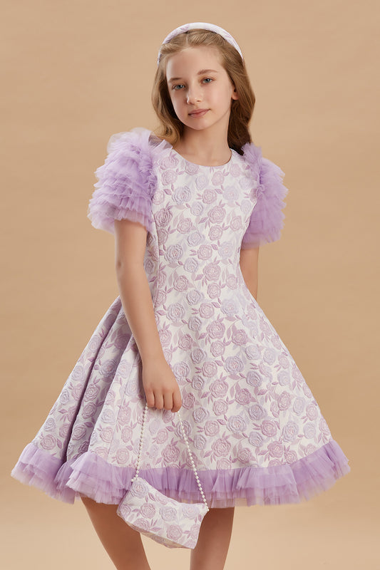 Rose Patterned Girls Special Occasion Dress 6-10 Years