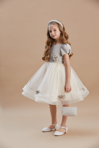 Rose Detailed Girls Special Occasion Dress 3-8 Years