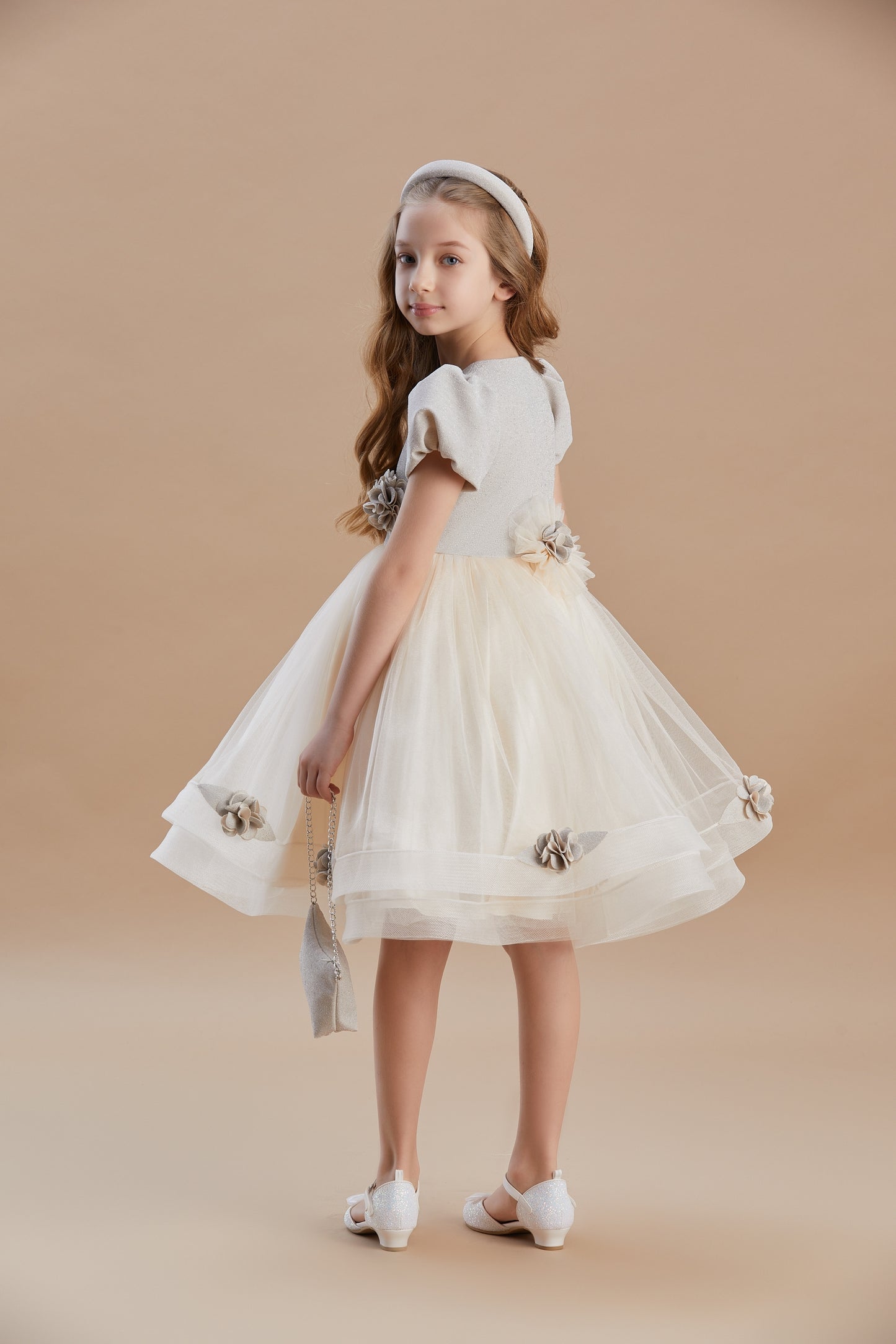 Rose Detailed Girls Special Occasion Dress 3-8 Years