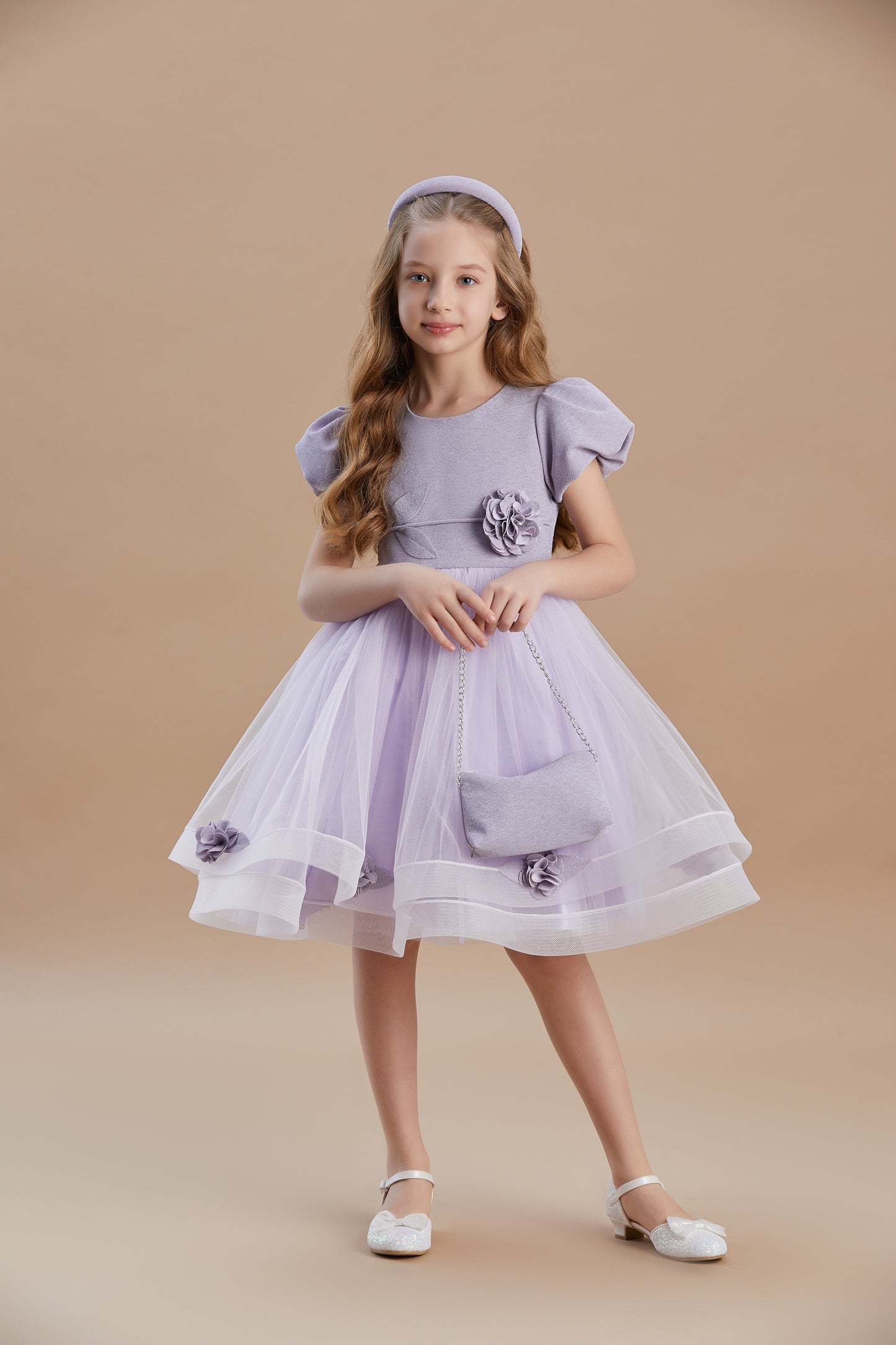 Rose Detailed Girls Special Occasion Dress 3-8 Years