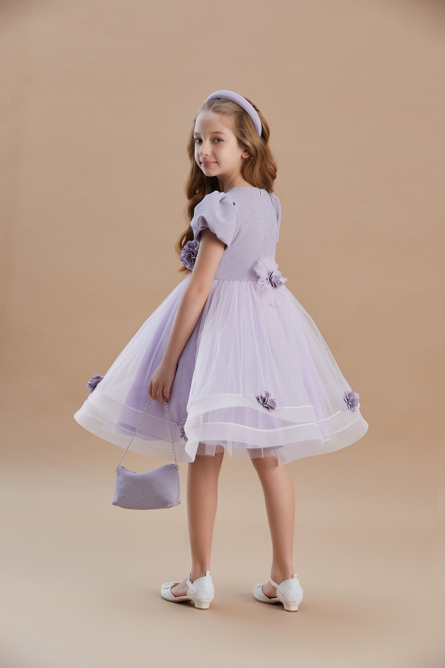 Rose Detailed Girls Special Occasion Dress 3-8 Years