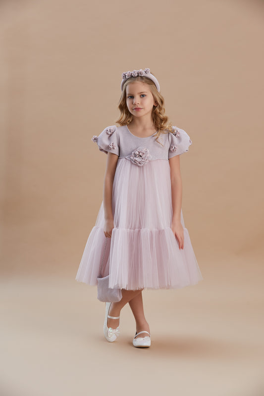 Girls Knitted Tulle A-line Special Occasion Dress 3-8 Years