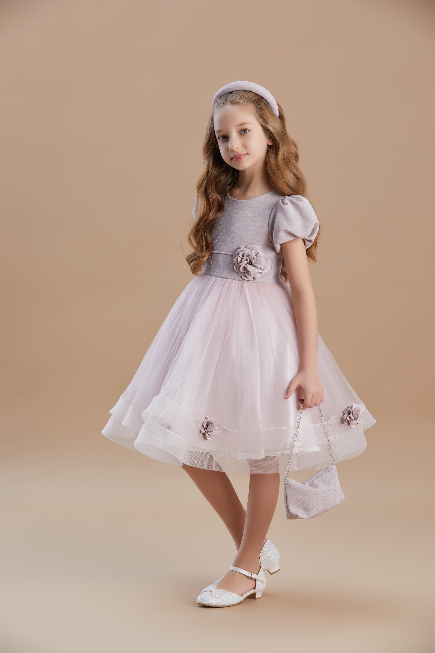 Rose Detailed Girls Special Occasion Dress 3-8 Years