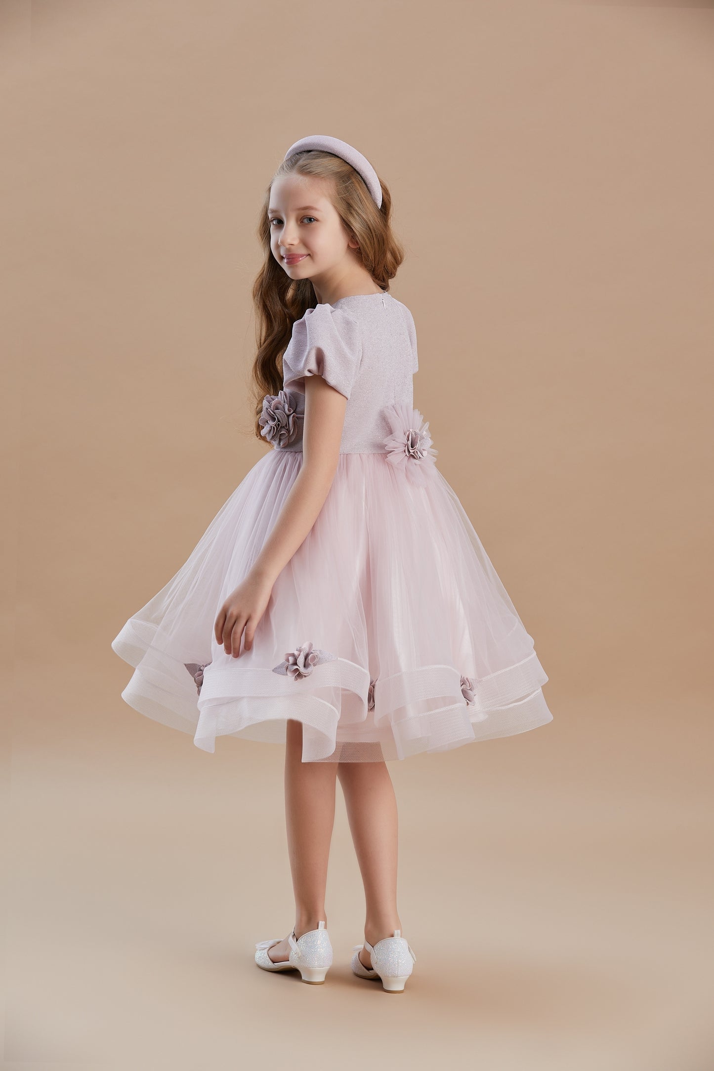 Rose Detailed Girls Special Occasion Dress 3-8 Years